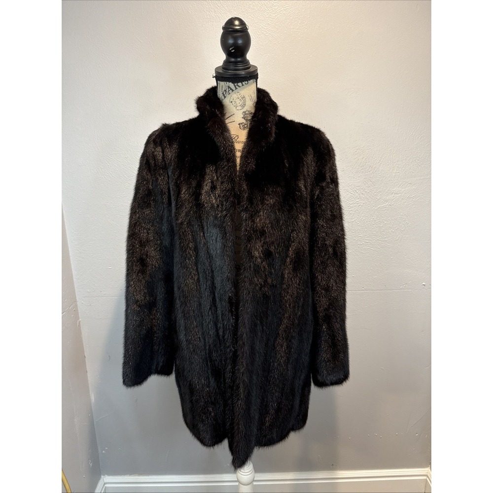 SAGA MINK Real Dark Mink Fur Coat Jacket Women Vintage Short Soft Black Small 7